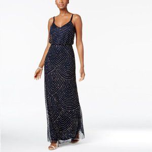 Adrianna Papell beaded navy floor length dress size 4